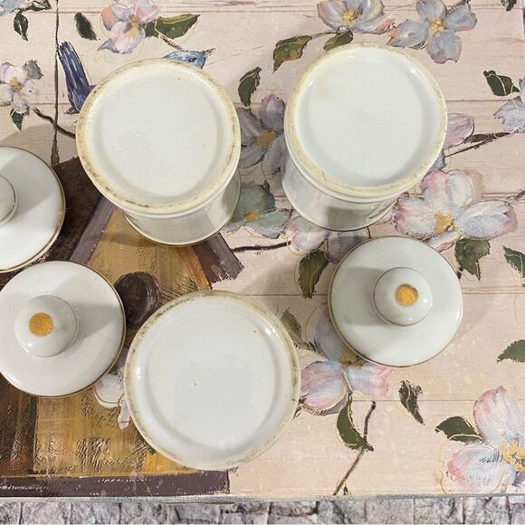 Vintage 1930s Japan Porcelain Covered Apothecary Jars with Lids Set of 3 - Picture 4 of 8